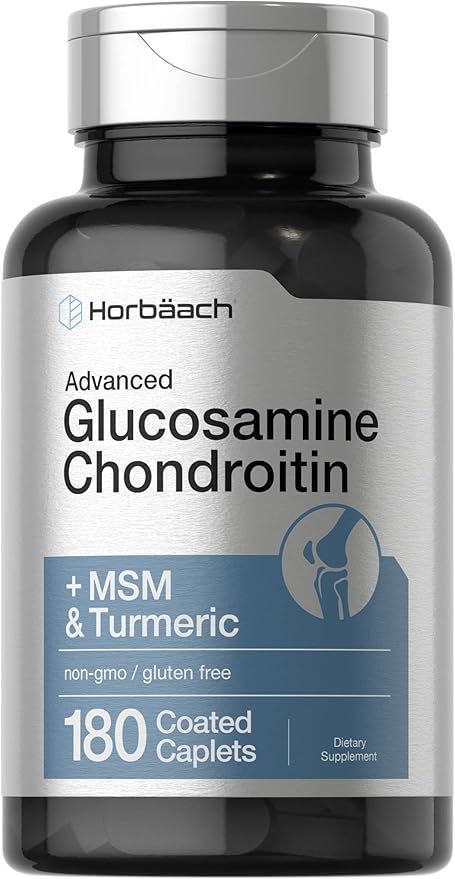 Horbäach Glucosamine Chondroitin with MSM, Turmeric, Collagen & Boswellia – Joint Support Supplement – Non-GMO, Gluten-Free – 180 Coated Caplets