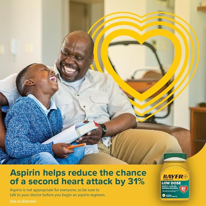 Bayer Aspirin Low Dose 81 mg – 300 Enteric Coated Tablets – Heart Health Support & Minor Pain Relief