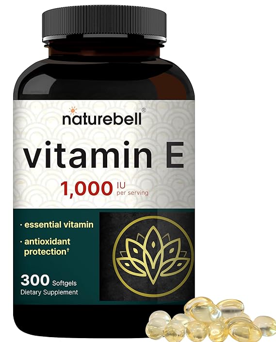 NatureBell Vitamin E Oil 1,000 IU – Antioxidant, Skin, Heart & Immune Support – 300 Softgels – Non-GMO