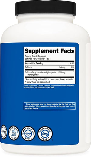 Nutricost HMB (Beta-Hydroxy Beta-Methylbutyrate) – 1000mg, 240 Capsules, 120 Servings, Gluten-Free, Non-GMO