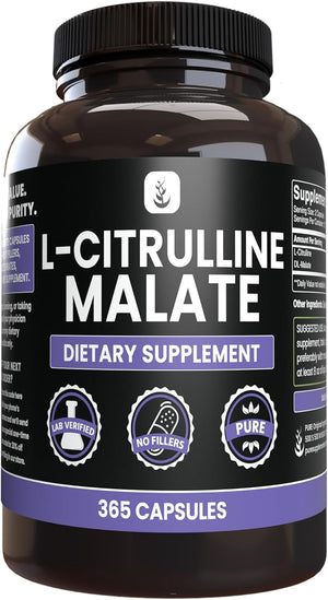 PURE ORIGINAL INGREDIENTS L-Citrulline DL-Malate 2:1 – 365 Capsules, No Magnesium or Rice Fillers, Lab Verified