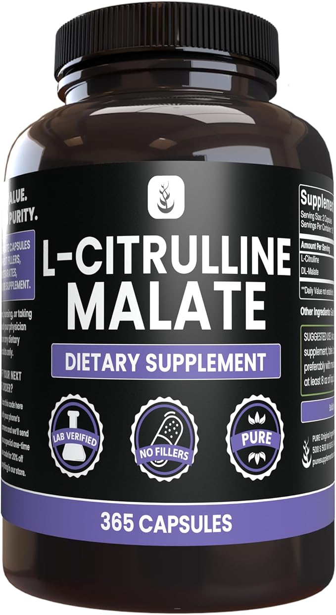 PURE ORIGINAL INGREDIENTS L-Citrulline DL-Malate 2:1 – 365 Capsules, No Magnesium or Rice Fillers, Lab Verified