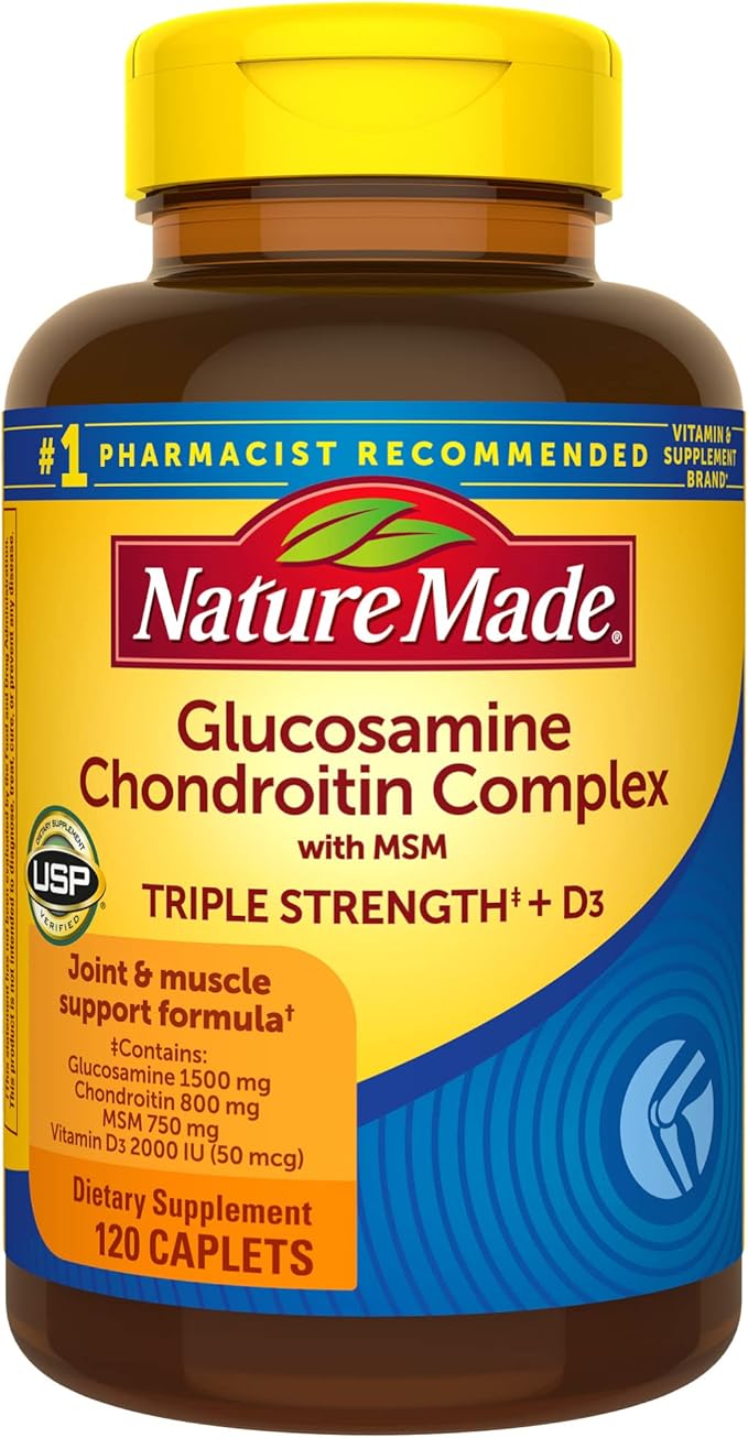 Nature Made Glucosamine Chondroitin Complex with MSM – Joint, Cartilage & Flexibility Support – Gluten-Free – 120 Caplets (60-Day Supply)