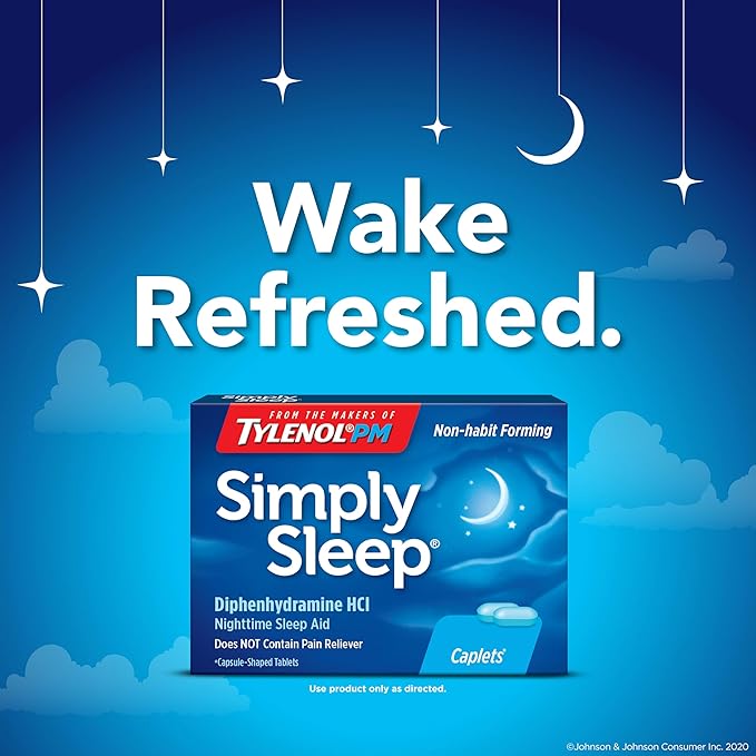Tylenol Simply Sleep Nighttime Sleep Aid Caplets 100 Count – 25 mg Diphenhydramine HCl Non-Habit Forming Sleep Support for Adults