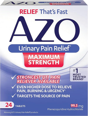 AZO Urinary Pain Relief Maximum Strength Tablets for UTI Discomfort Fast Acting 24 Count