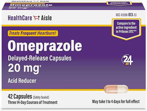 HealthCareAisle Omeprazole 20 mg Delayed Release Capsules for Frequent Heartburn Relief 42 Count