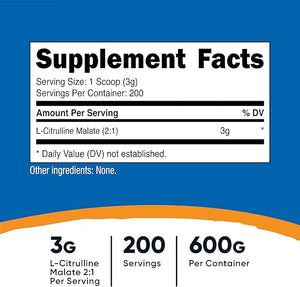 Nutricost L-Citrulline Malate (2:1) Powder – 600 Grams, High-Potency Workout Supplement