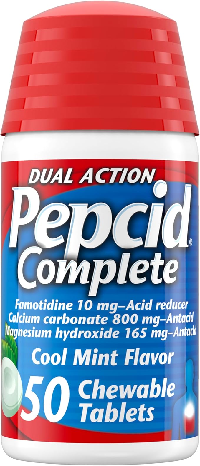 Pepcid Complete Acid Reducer + Antacid Chewables – Dual Action Heartburn Relief Tablets with Famotidine, Calcium Carbonate & Magnesium Hydroxide, Mint, 50 ct