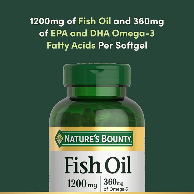 Nature’s Bounty Fish Oil 1200mg – Omega-3 EPA & DHA – Heart & Metabolic Health Support – Non-GMO, Gluten-Free – 200 Softgels