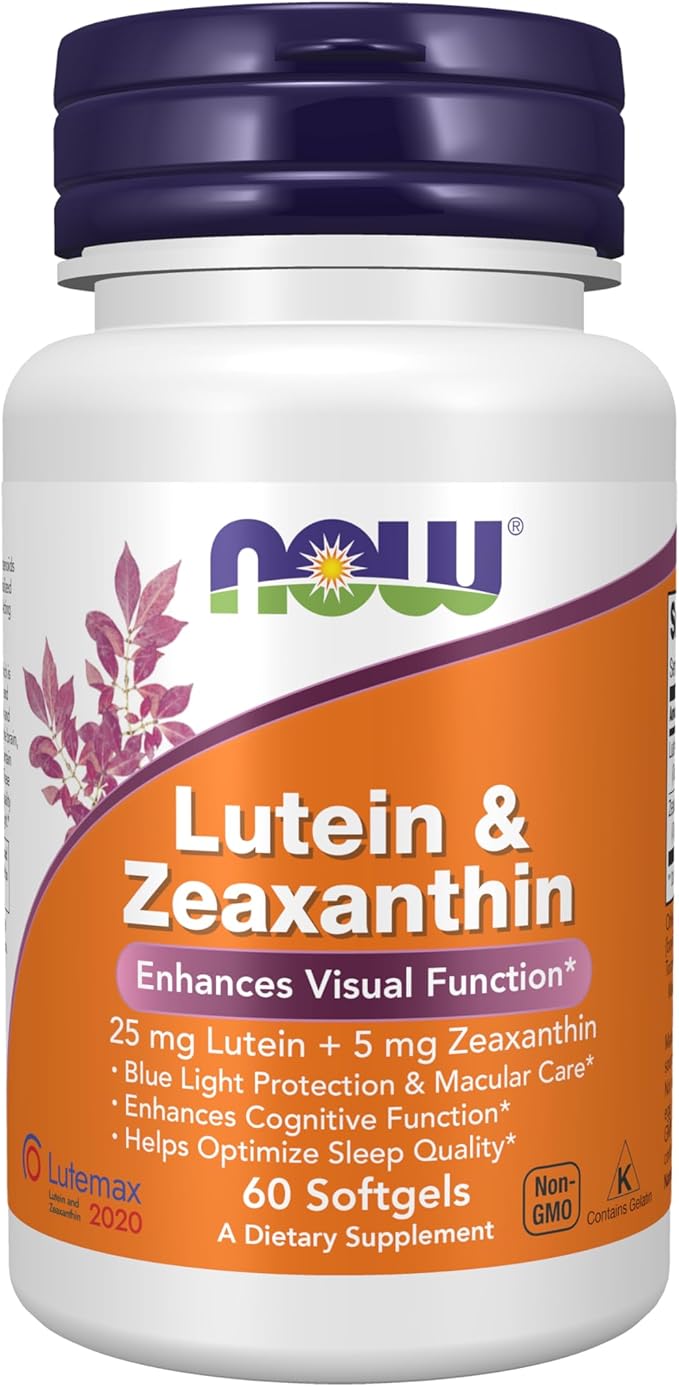 NOW Foods Lutein 25mg with Zeaxanthin 5mg – Eye Health & Blue Light Support – Non-GMO, Gluten-Free – 60 Softgels