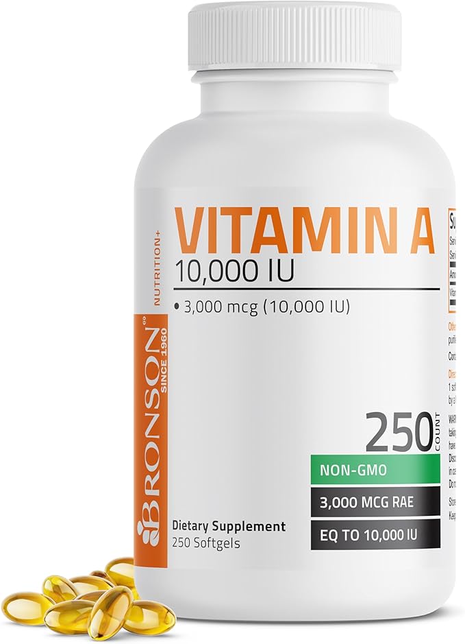 Bronson Vitamin A 10,000 IU – Vision, Immune, Growth & Reproductive Support – 250 Non-GMO Softgels