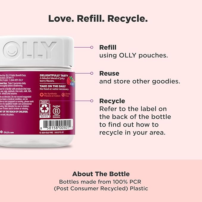 OLLY Women’s Multivitamin Gummies – Berry Flavor – Vitamins A, C, D, E, Biotin, Folic Acid & B Vitamins – 90 Gummies (45-Day Supply) – Gluten-Free
