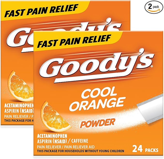 Goody’s Extra Strength Headache Powder – Cool Orange Flavor Dissolve Packs, Fast-Acting Triple Action Pain Relief, 48 Total Packets (2 x 24 ct)