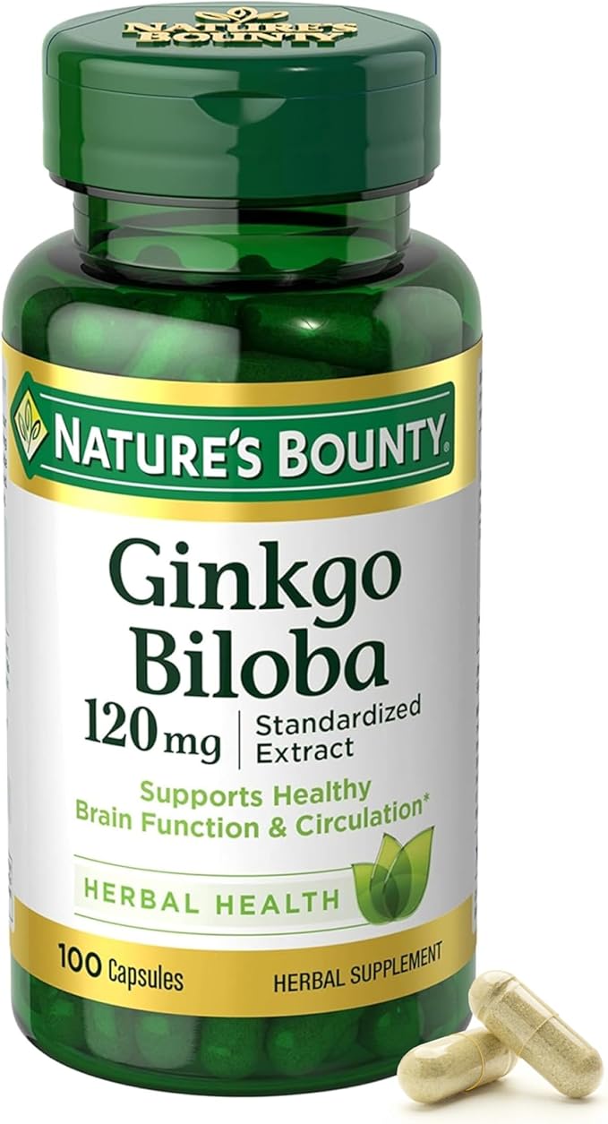 Nature’s Bounty Ginkgo Biloba 120mg – Brain Function & Memory Support – Non-GMO, Gluten-Free – 100 Capsules