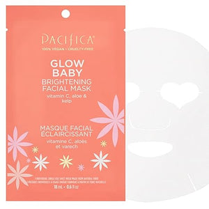 Pacifica Glow Baby Brightening Sheet Face Mask – Vitamin C, Aloe & Kelp – Vegan, Clean Beauty, Cooling Mask for Dark Spots & Fine Lines