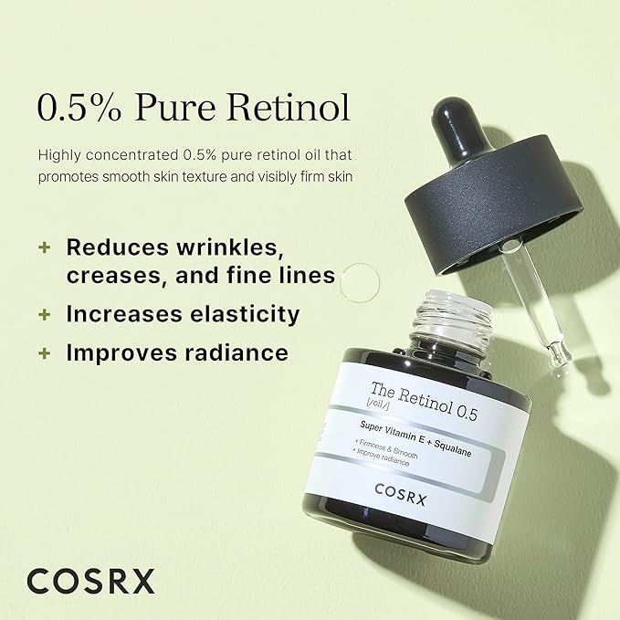 COSRX Retinol 0.5 Oil – 0.5% Retinoid Anti-Aging Serum for Face – Reduces Wrinkles, Fine Lines & Signs of Aging – Gentle, Fragrance-Free, Cruelty-Free Korean Skincare – 1 oz