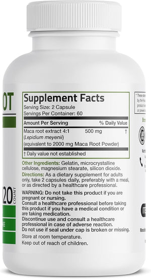 Bronson Maca Root Lepidium Meyenii 120 Vegetarian Capsules Non GMO Gluten Free Energy and Performance Support