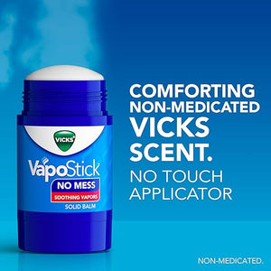 Vicks VapoStick Solid Balm, 2 Pack – No-Mess Vapor Stick with Menthol, Eucalyptus & Camphor – Quick-Drying & Soothing