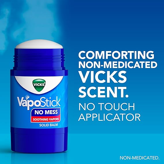 Vicks VapoStick Solid Balm, 2 Pack – No-Mess Vapor Stick with Menthol, Eucalyptus & Camphor – Quick-Drying & Soothing