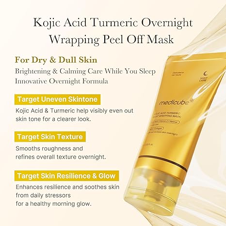 medicube Kojic Acid Turmeric Overnight Peel Off Mask – Brightening & Dark Spot Treatment, Hyperpigmentation, Korean Skincare, 2.53 fl. oz.