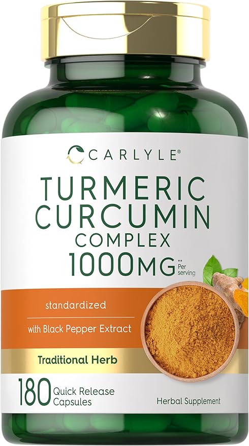 Carlyle Turmeric Curcumin 1000mg with Black Pepper – Turmeric Complex for Joint & Wellness Support – Non-GMO, Gluten-Free – 180 Capsules