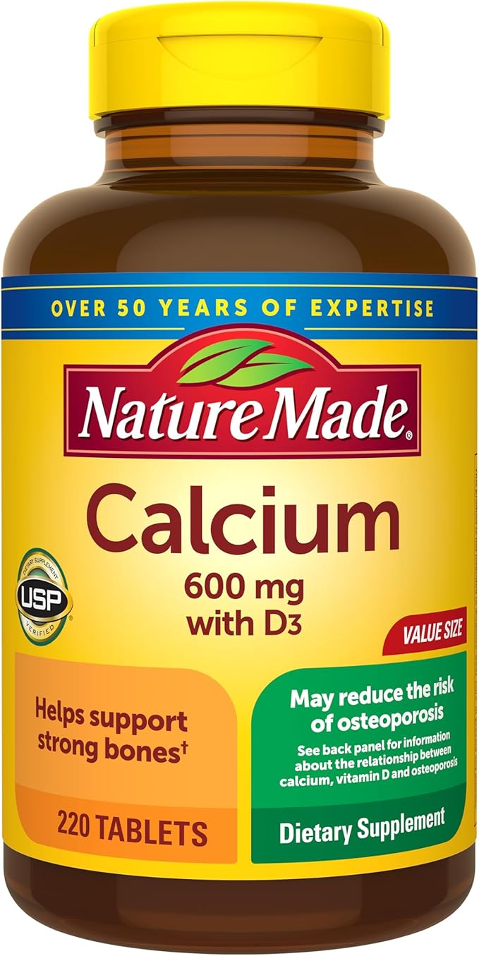 Nature Made Calcium 600mg with Vitamin D3 – Bone Health & Absorption – 220 Tablets