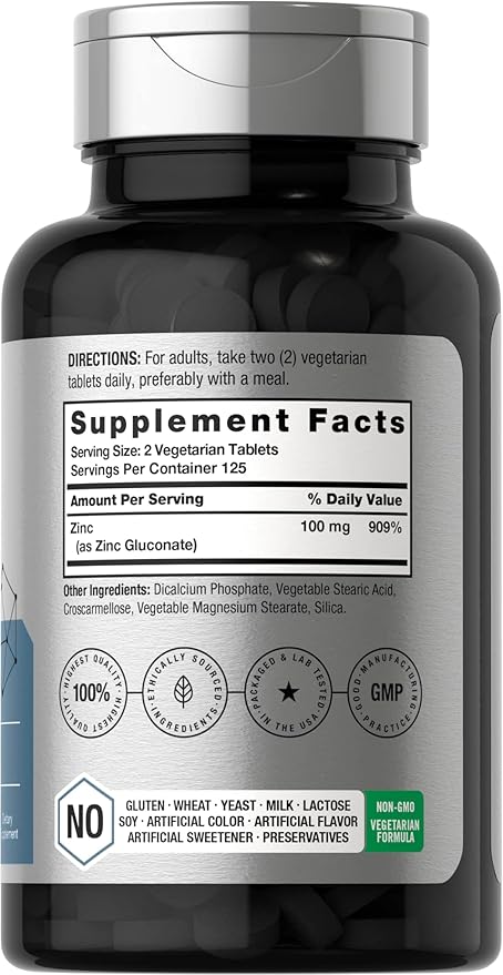 Horbäach Chelated Zinc 100mg – High Potency, Superior Absorption Immune Support – 250 Vegetarian Tablets