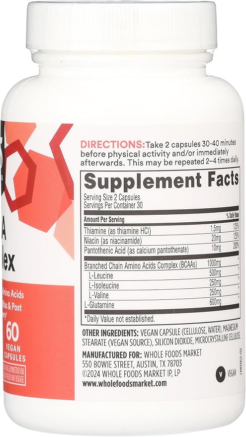Whole Foods Market BCAA Complex – 60 Count, Branched-Chain Amino Acids Supplement