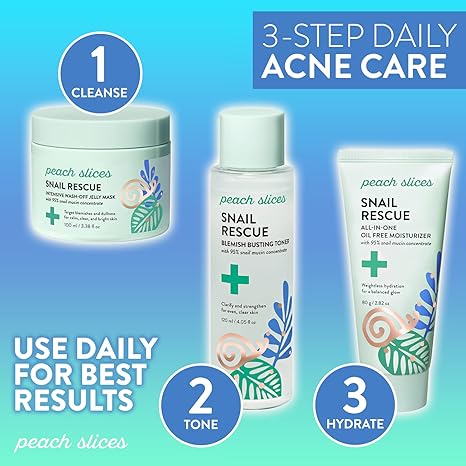 Peach Slices Snail Rescue Intensive Wash-Off Face Mask – 95% Snail Mucin for Dark Spots, Blemishes & Hydration – Calming, Fragrance-Free K-Beauty (3.38 oz)