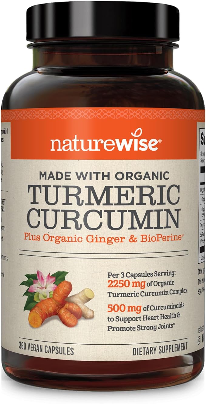 NatureWise Curcumin Turmeric 2250mg with 95% Curcuminoids & BioPerine® – High Absorption Joint & Immune Support – Vegan, Non-GMO, Gluten-Free – 360 Capsules (120-Day Supply)