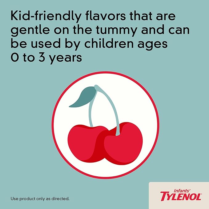 Infants' Tylenol Liquid Oral Suspension – Dye-Free Cherry – 1 fl oz – Acetaminophen 160mg for Fever & Pain Relief in Babies and Toddlers