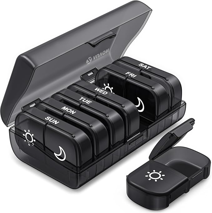AUVON XL Weekly Pill Organizer – AM/PM Pill Box with Privacy Case