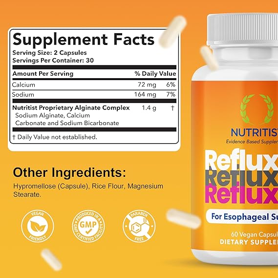 Refluxter Sodium Alginate Capsules – Natural Acid Reflux & GERD Relief, 60 Vegan Capsules – Alginate Therapy