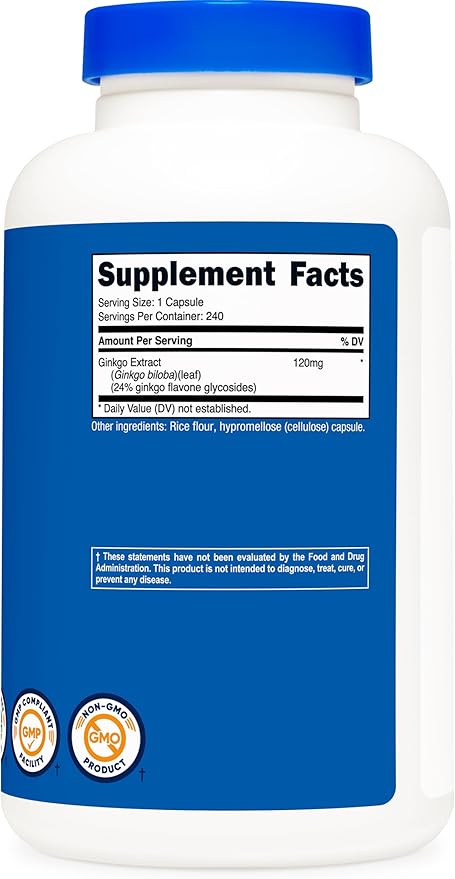 Nutricost Ginkgo Biloba 120mg – Extra Strength Brain Support – Non-GMO, Gluten-Free – 240 Capsules