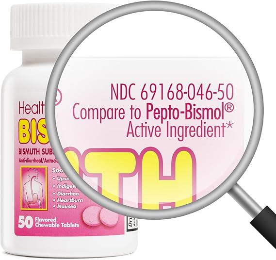 HealthA2Z Bismuth 262mg – Multi-Symptom Digestive Relief – Diarrhea, Nausea, Heartburn, Upset Stomach – Chewable Tablets