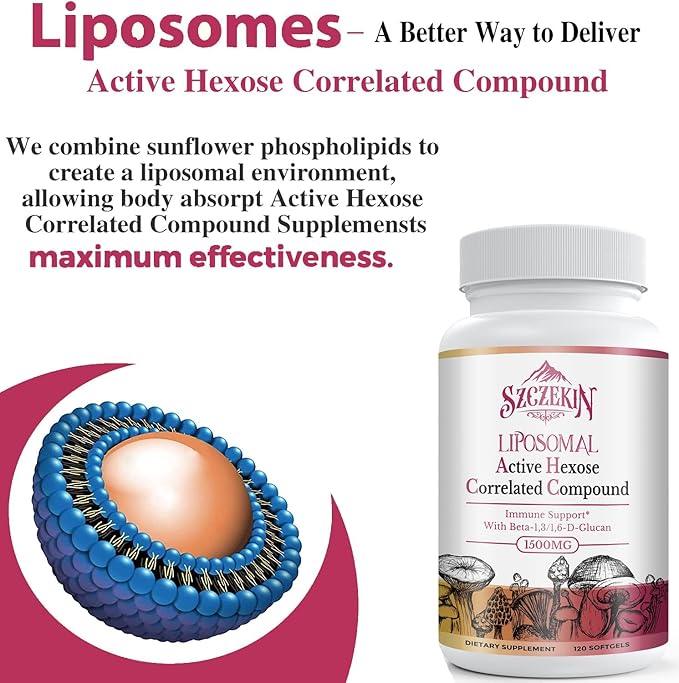 Liposomal AHCC 1500mg with Beta-Glucans – Immune, T-Cell & Liver Support – 120 Softgels – Non-GMO, Gluten Free