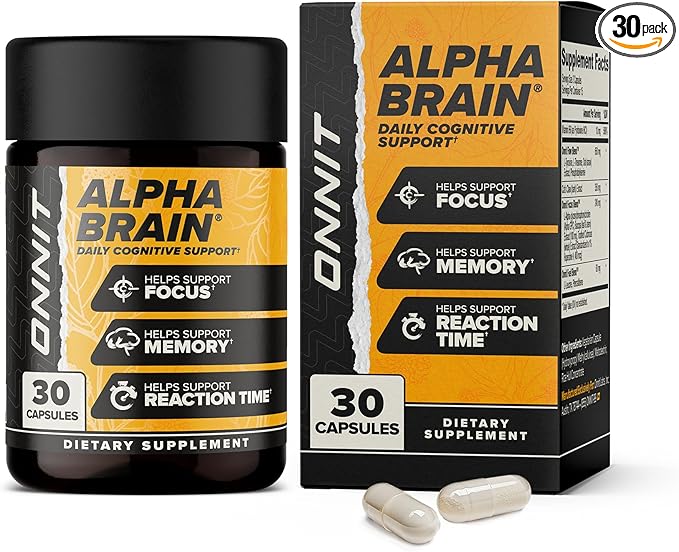 ONNIT Alpha Brain Nootropic Supplement – Focus & Mental Clarity – Caffeine-Free Brain Booster with L-Theanine, Vitamin B6 & Phosphatidylserine – 30 Capsules