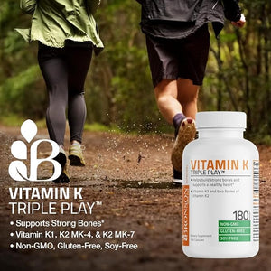 Bronson Vitamin K Triple Play – K2 MK7, K2 MK4, K1 – Full Spectrum Bone & Heart Support – 90 Capsules