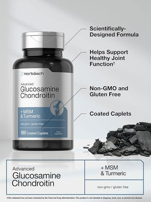 Horbäach Glucosamine Chondroitin with MSM, Turmeric, Collagen & Boswellia – Joint Support Supplement – Non-GMO, Gluten-Free – 180 Coated Caplets
