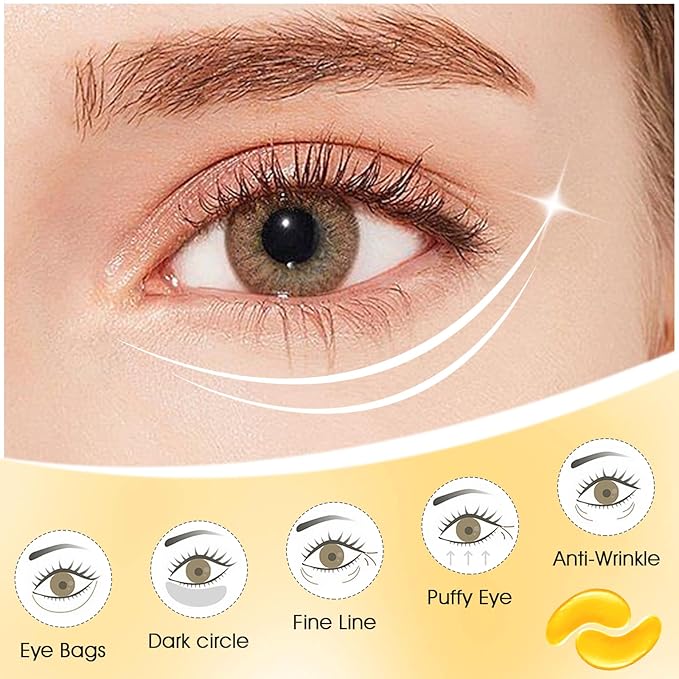 Adofect 24K Gold Under Eye Patches – Collagen Gel Pads for Puffy Eyes, 30 Pairs