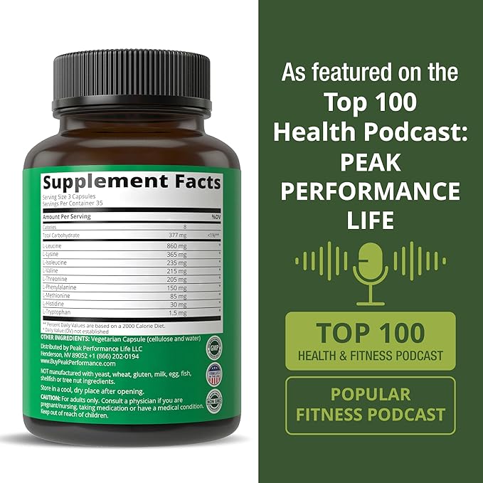 All 9 Essential Amino Acids Supplement – Capsules with 3X More Leucine, USA Tested, Muscle Recovery & Growth Support