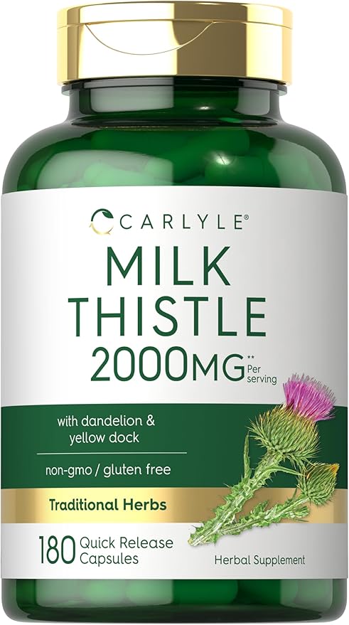 Carlyle Milk Thistle 2000mg – with Dandelion & Yellow Dock – Liver Detox & Antioxidant Support – Non-GMO, Gluten-Free – 180 Capsules