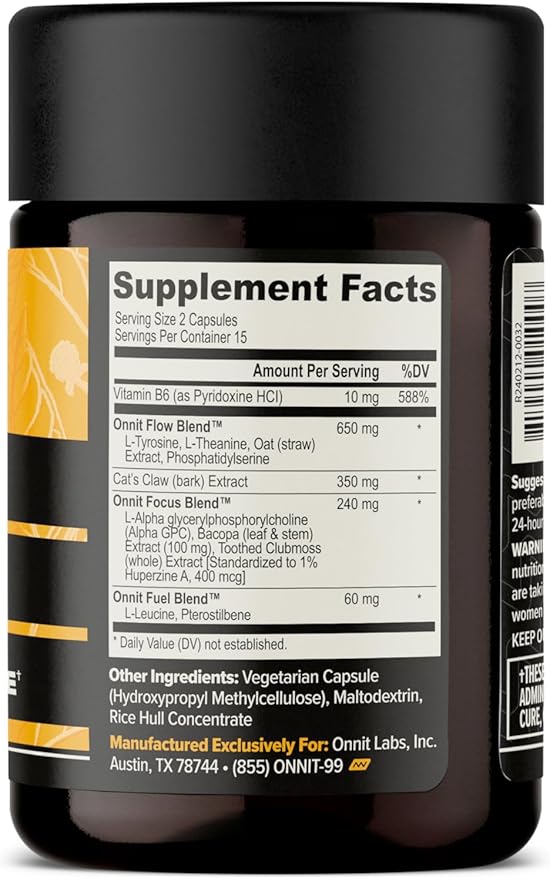 ONNIT Alpha Brain Nootropic Supplement – Focus & Mental Clarity – Caffeine-Free Brain Booster with L-Theanine, Vitamin B6 & Phosphatidylserine – 30 Capsules