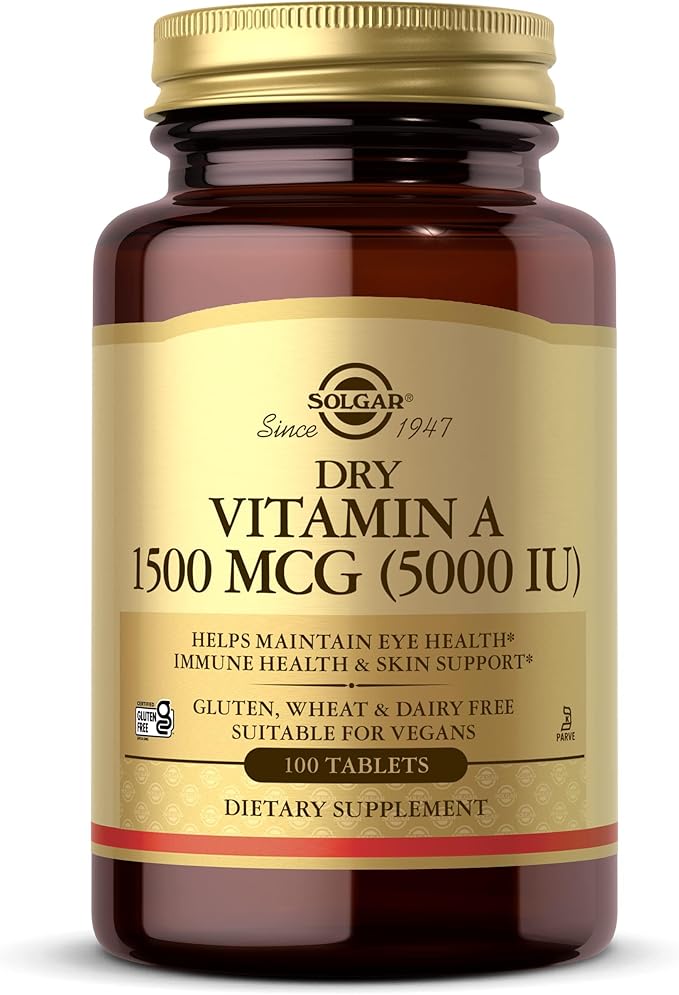 Solgar Dry Vitamin A 5000 IU (1500 mcg) – Eye, Immune & Skin Support – 100 Vegan Tablets – Non-GMO, Gluten Free