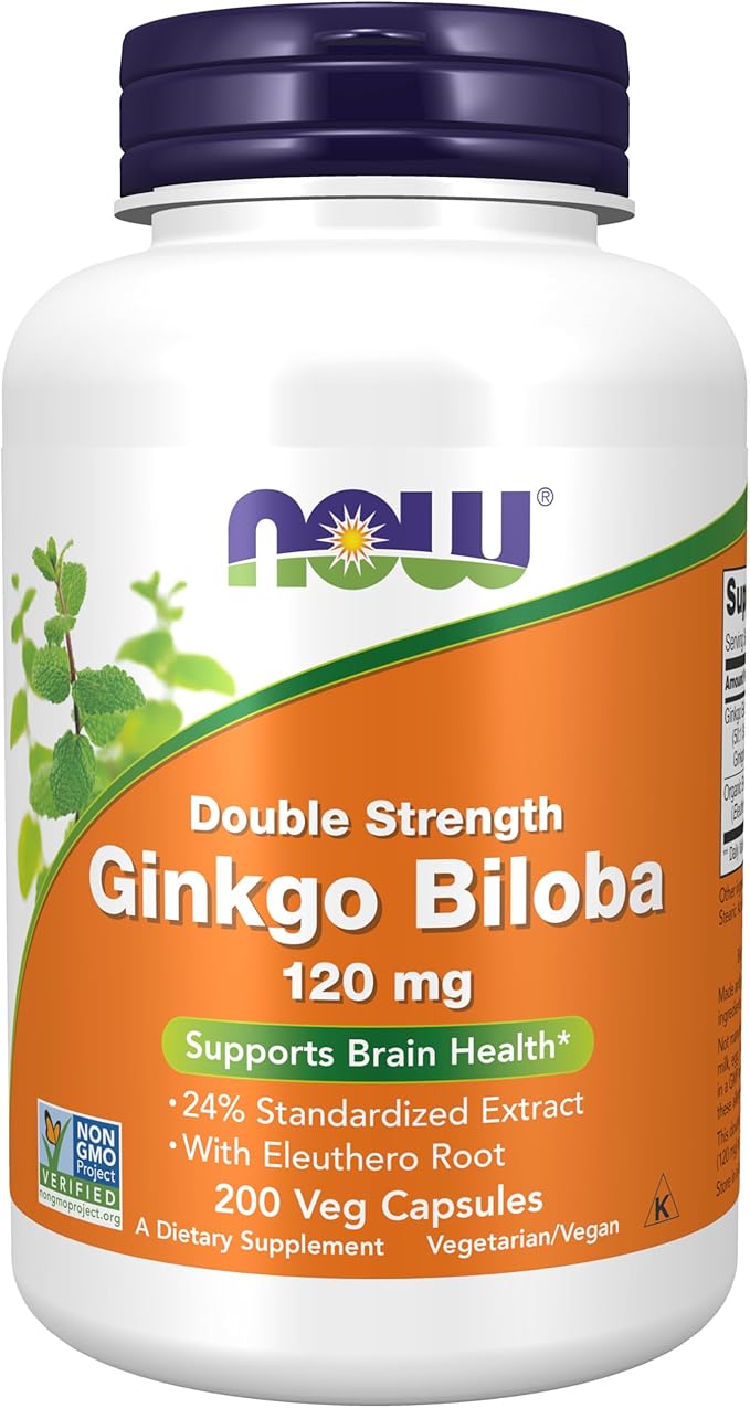 NOW Foods Ginkgo Biloba 120mg – Double Strength Brain, Memory & Circulation Support – Non-GMO, Gluten-Free – 200 Vegetarian Capsules