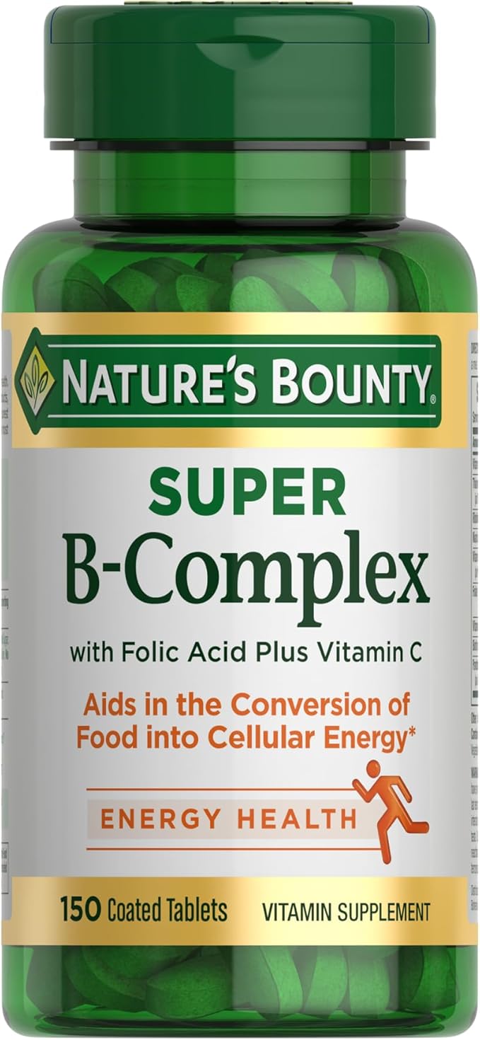 Nature’s Bounty Super B Complex with Vitamin C & Folic Acid – Energy, Immune & Stress Support – 150 Tablets
