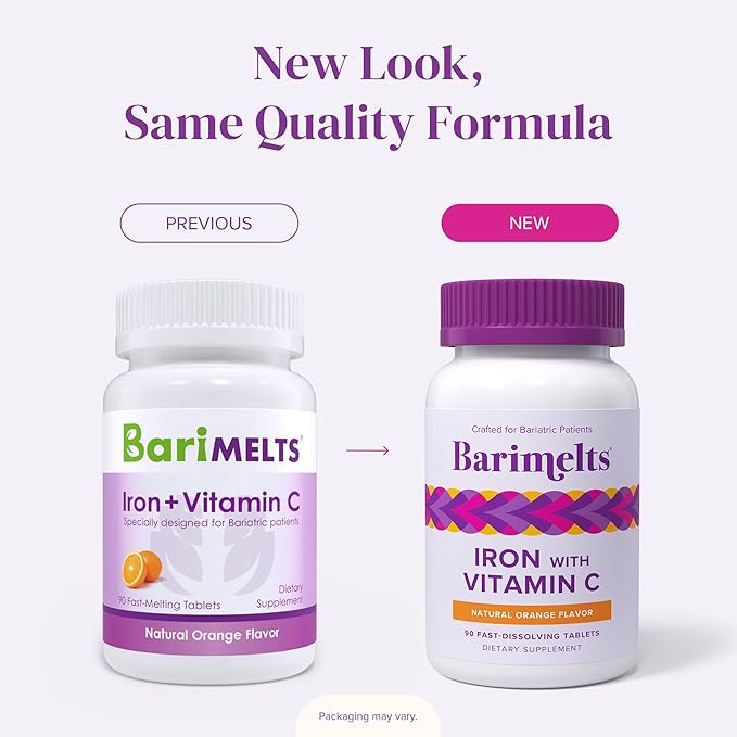 Barimelts Iron with Vitamin C – Fast-Dissolving, Sugar-Free Bariatric Iron for Women – Orange Flavor – 90 Tablets