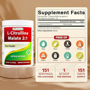 Best Naturals L-Citrulline Malate 2:1 Powder – 1 lb, High-Potency Workout Supplement