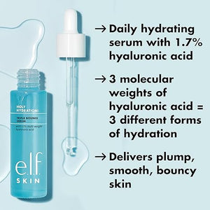 e.l.f. Holy Hydration! Triple Bounce Serum, 1.7% Hyaluronic Acid, Plumping Hydrating Vegan Serum for Dry Skin, 1oz