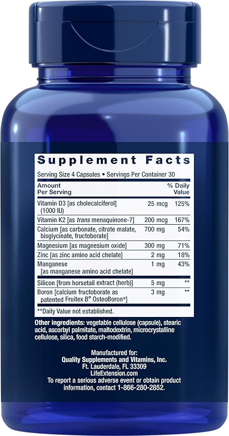 Life Extension Bone Restore + Vitamin K2 – Calcium, D3 & Bone-Building Minerals – 120 Capsules